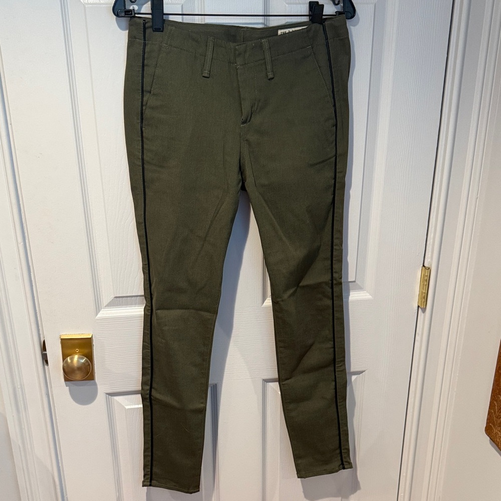 Rag & Bone olive green pant with leather trim